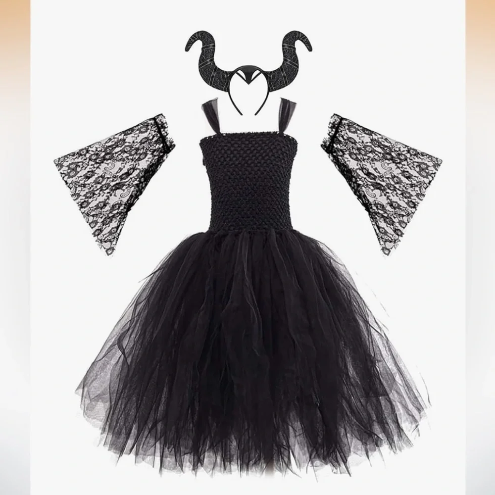 NWT Mystical Black Tutu Kids Costume Set with Lace Accessories